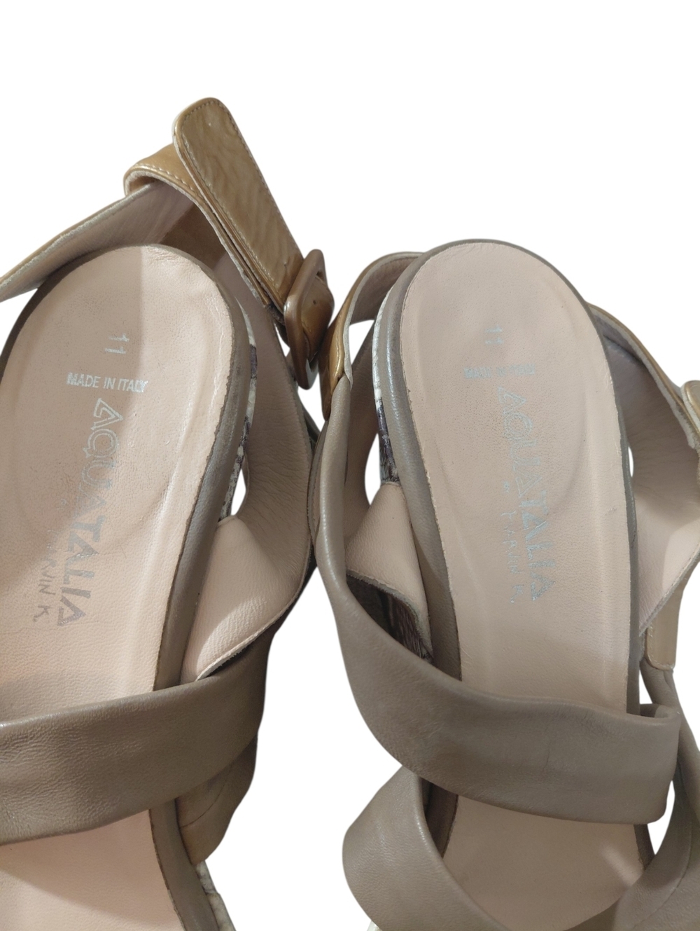 Aquatalia Taupe Snake Skin Crisscross Ankle Strap Sandals Size 11 — image 4 of 8